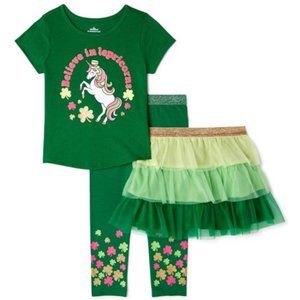 St. Patrick's Day Short Sleeve T-Shirt, Leggings & Tutu Skirt, 3-Pc Outfit Set